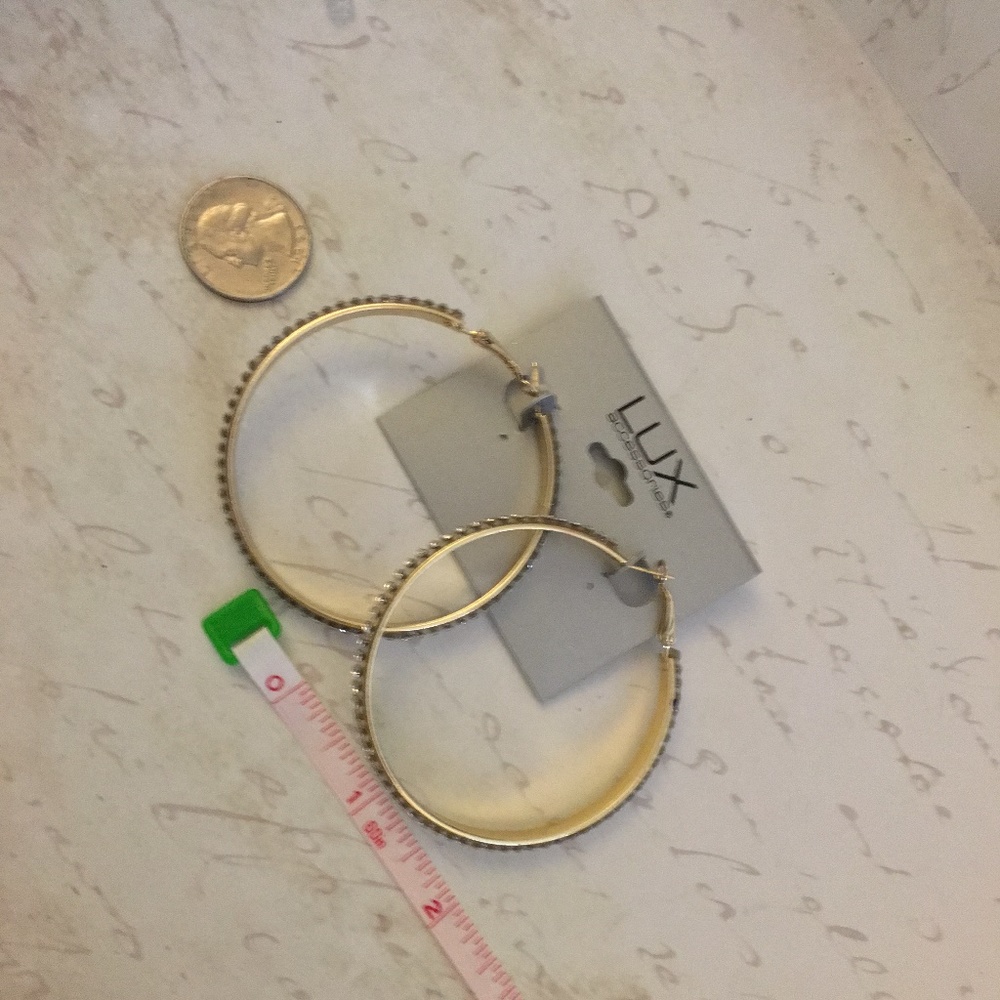 Lux Large Gold/Crystal Hoops ~~ Brand NWT ~~Please